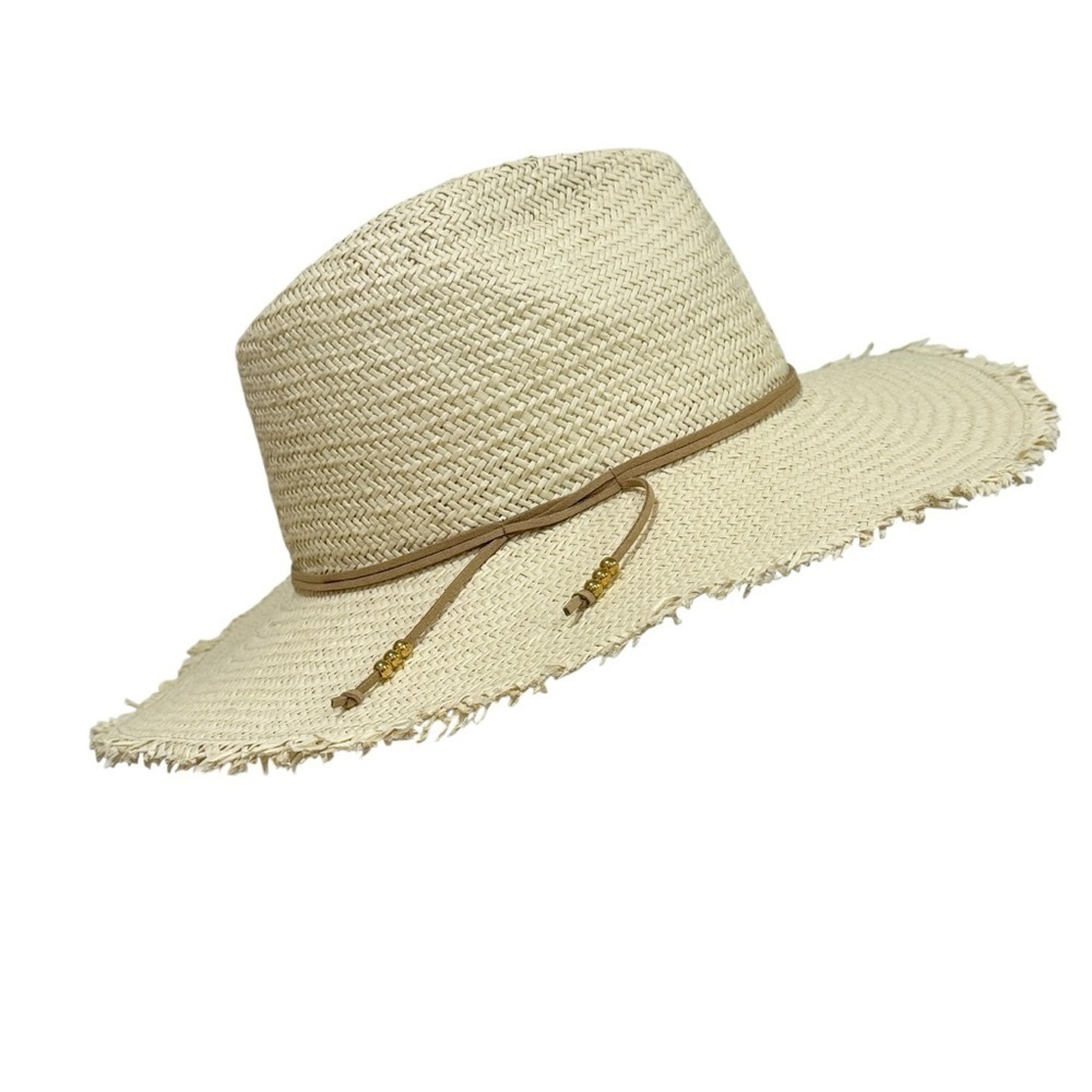 J. McLaughlin NWT Women’s Offshore Straw Hat Natural $148 Rope Trim Gold Beads - Picture 4 of 11